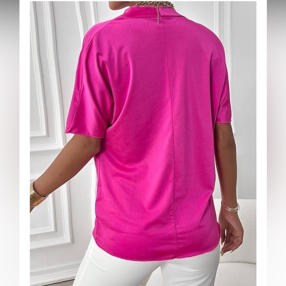 Hot Pink Cowl Neck Batwing Tee NWT Medium Statement - Picture 2 of 7